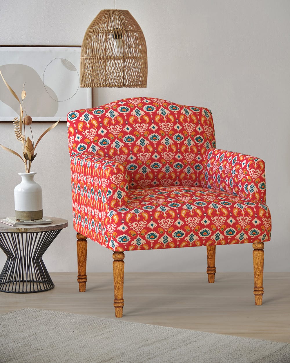 Nawaab Arm Chair - Red Ikkat
