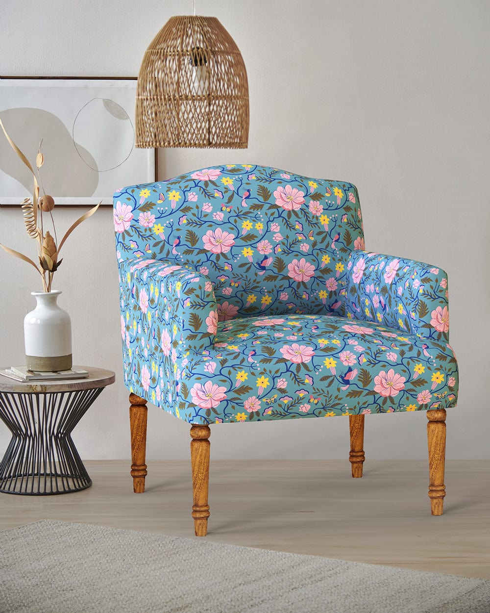 Chumbak Nawaab Arm Chair - Spring Bloom Teal