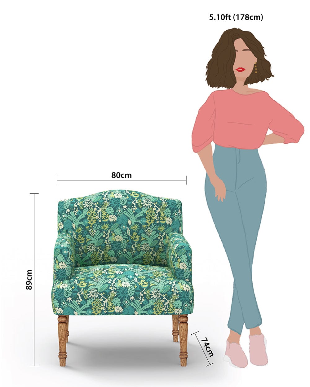 Chumbak Nawaab Arm Chair - Tropical Ikkat Green