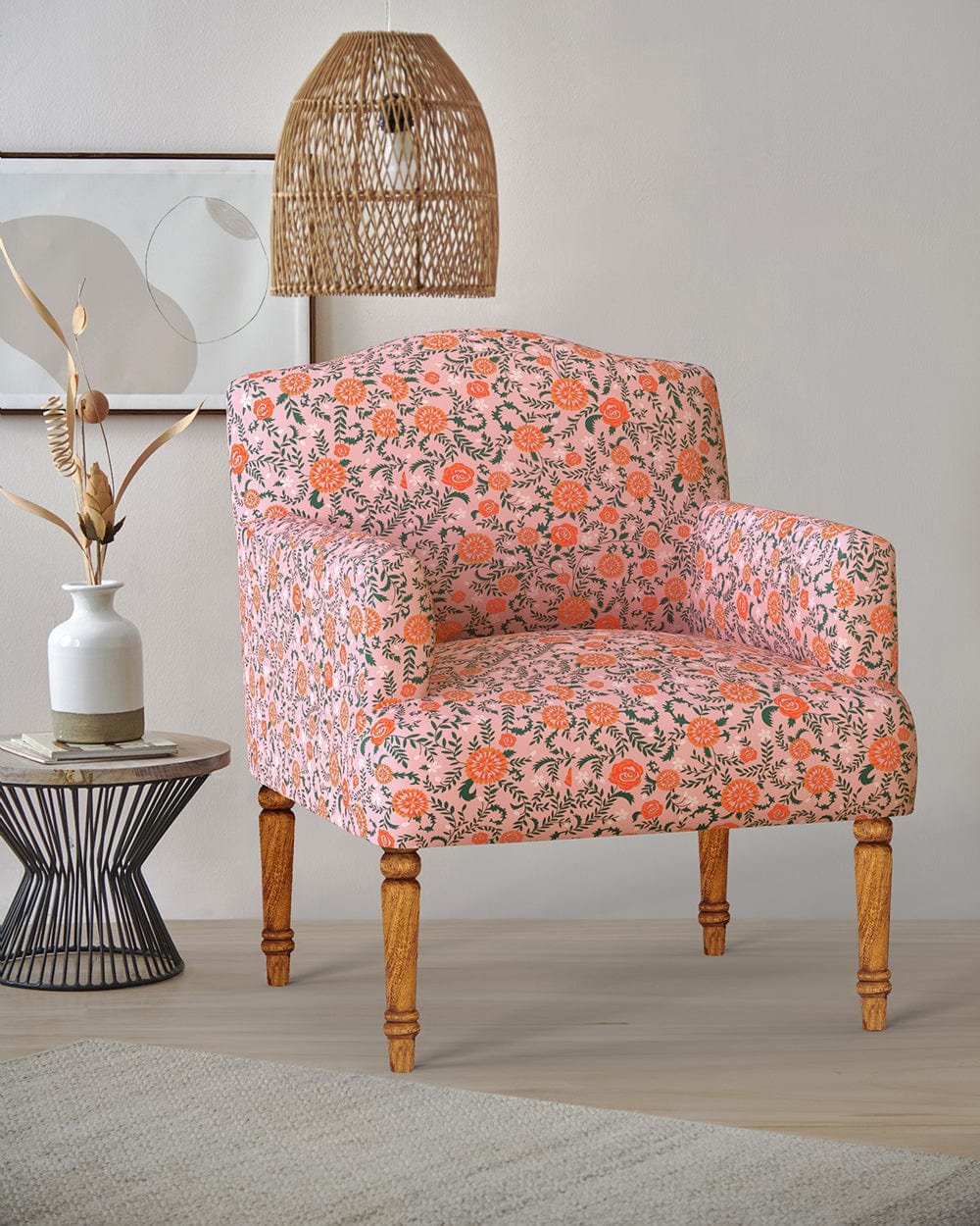 Chumbak Nawaab Arm Chair - Earthy Florals Peach