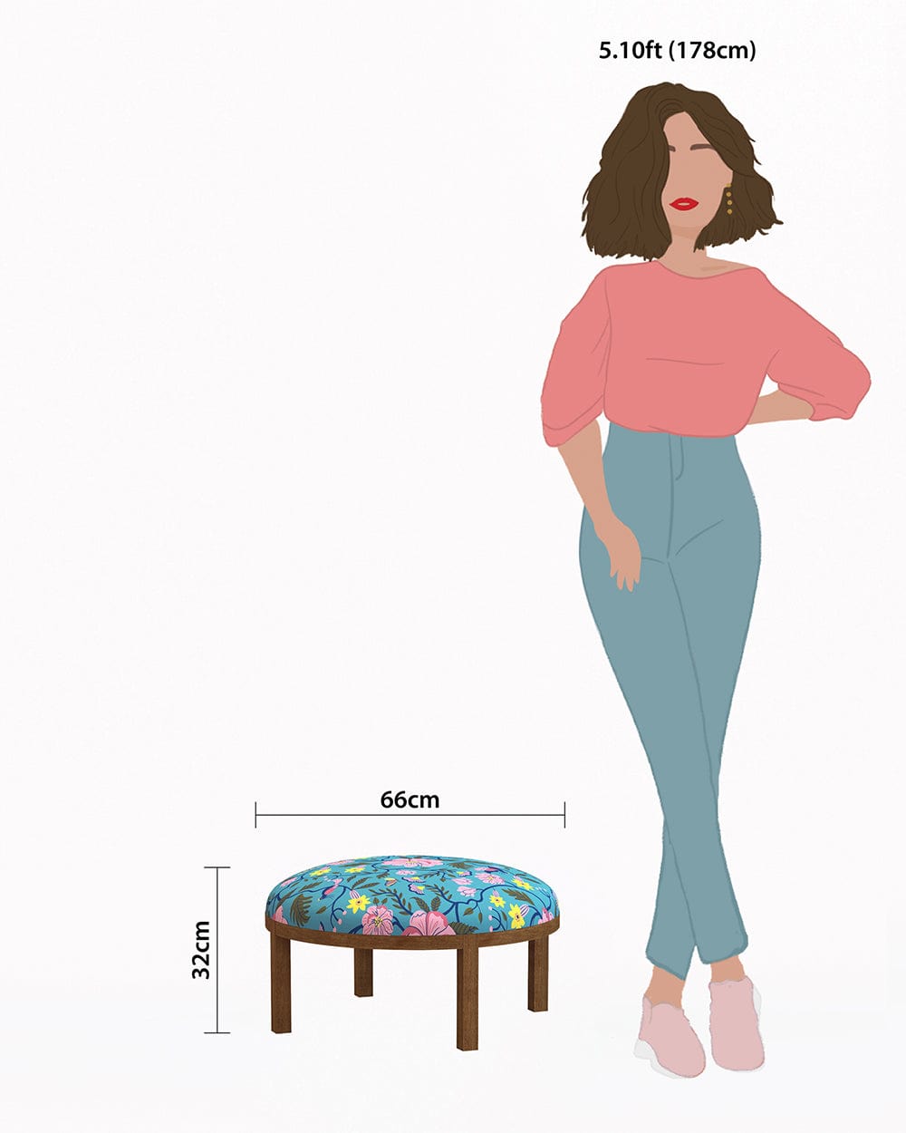 Chumbak Bohemian Ottoman - Spring Bloom Teal