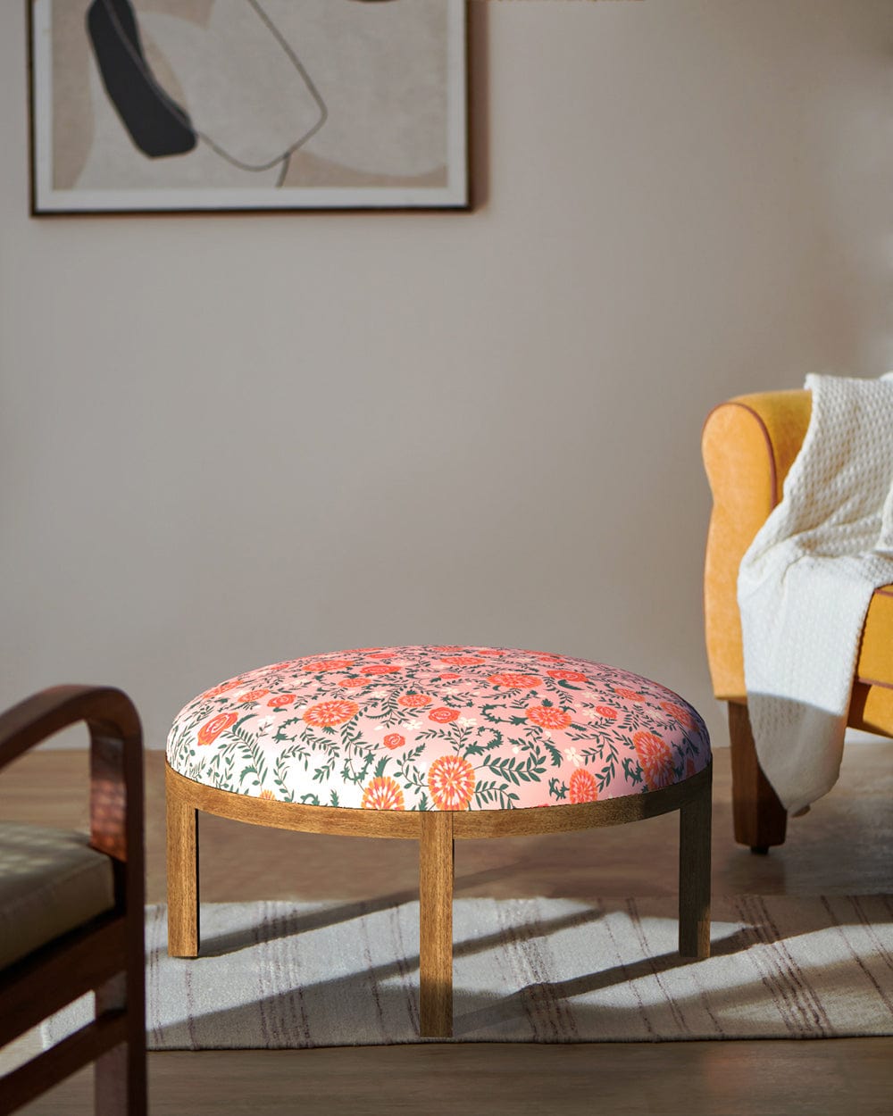 Chumbak Bohemian Ottoman - Earthy Florals Peach