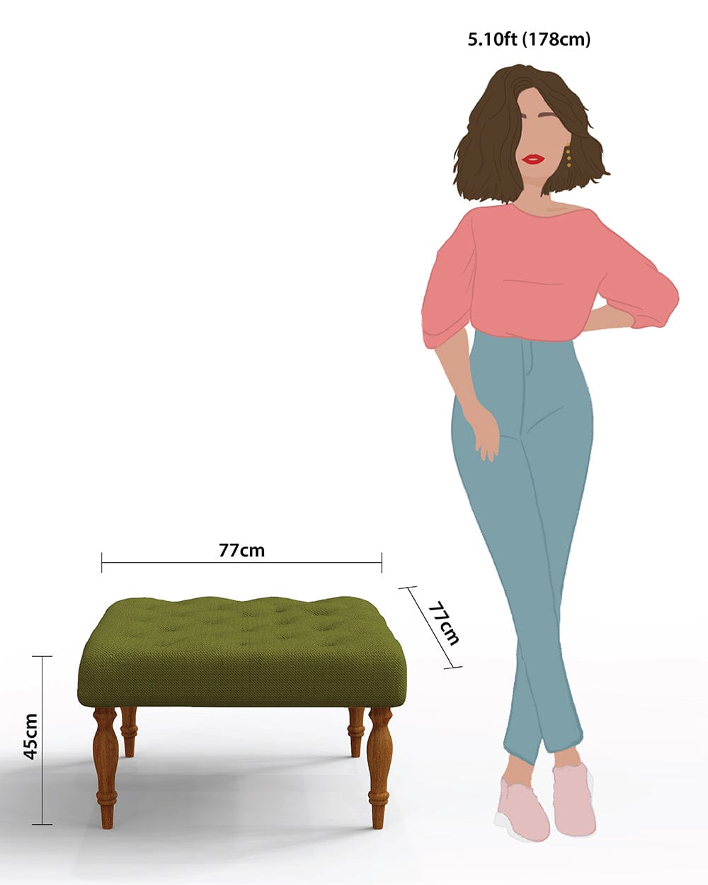 Chumbak English Ottoman - Savanna Green