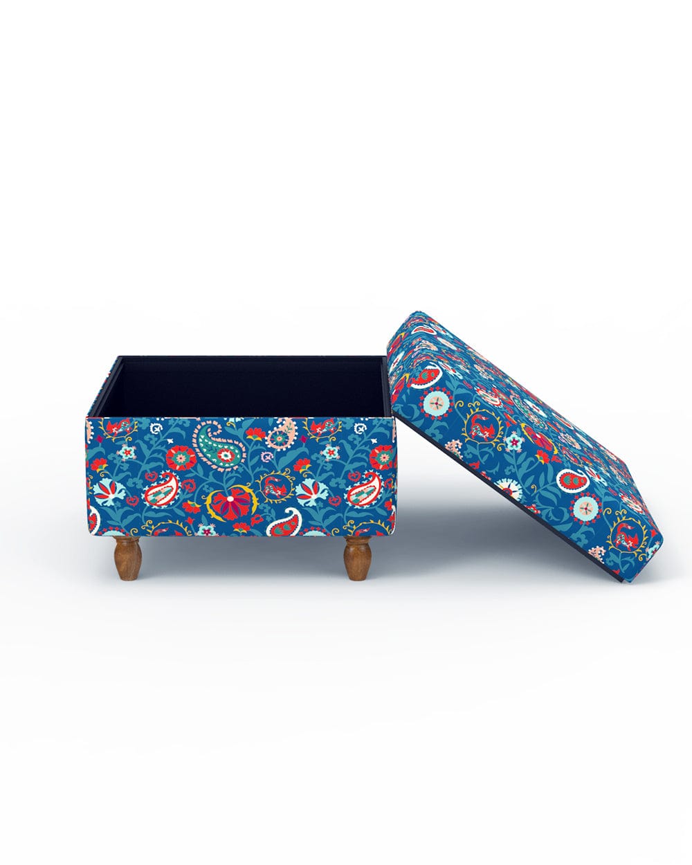 Chumbak Modern Trunk Storage Ottoman - India Paisleys Blue