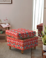 Chumbak Modern Trunk Storage Ottoman - Red Ikkat