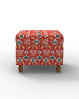 Chumbak Modern Trunk Storage Ottoman - Red Ikkat