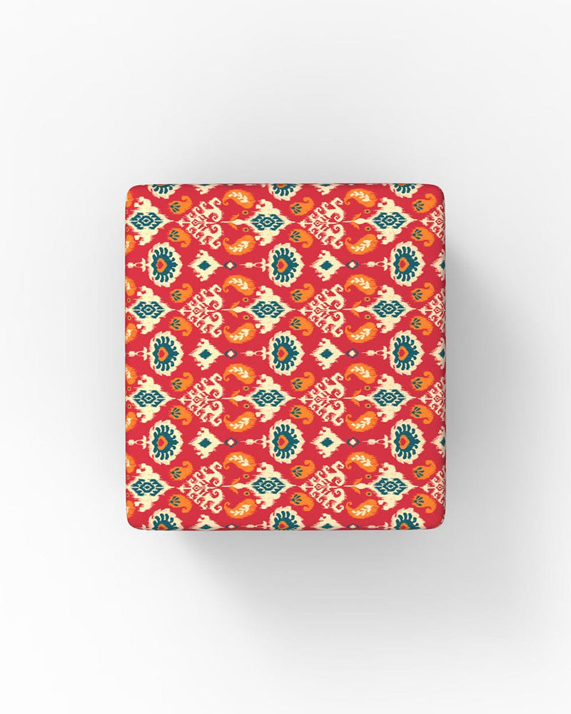 Chumbak Modern Trunk Storage Ottoman - Red Ikkat