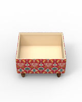 Chumbak Modern Trunk Storage Ottoman - Red Ikkat