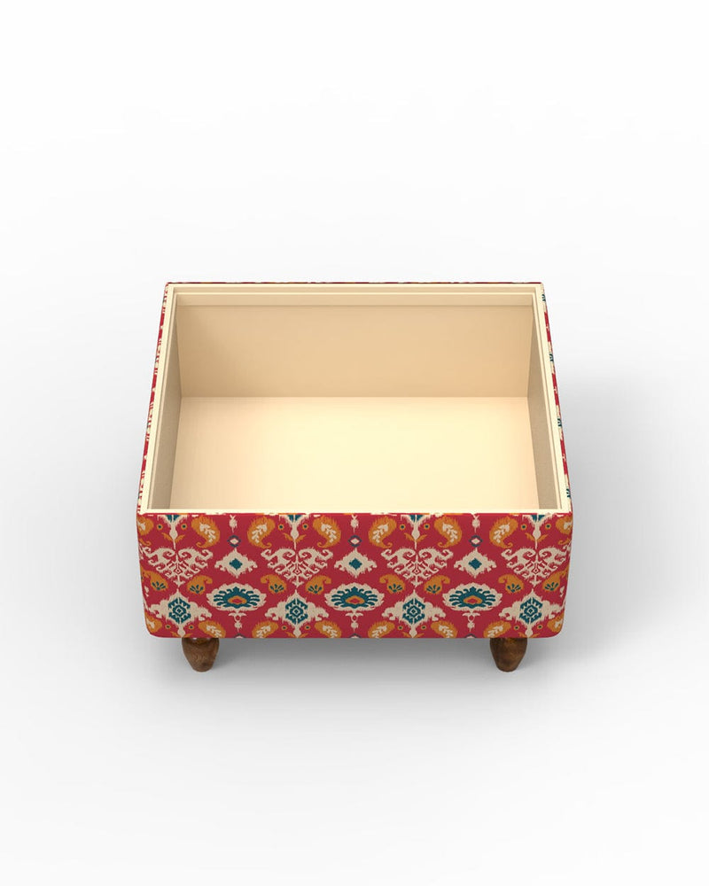 Chumbak Modern Trunk Storage Ottoman - Red Ikkat