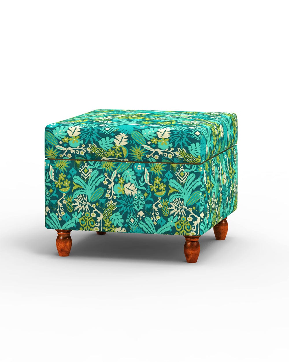 Chumbak Modern Trunk Storage Ottoman - Tropical Ikkat Green