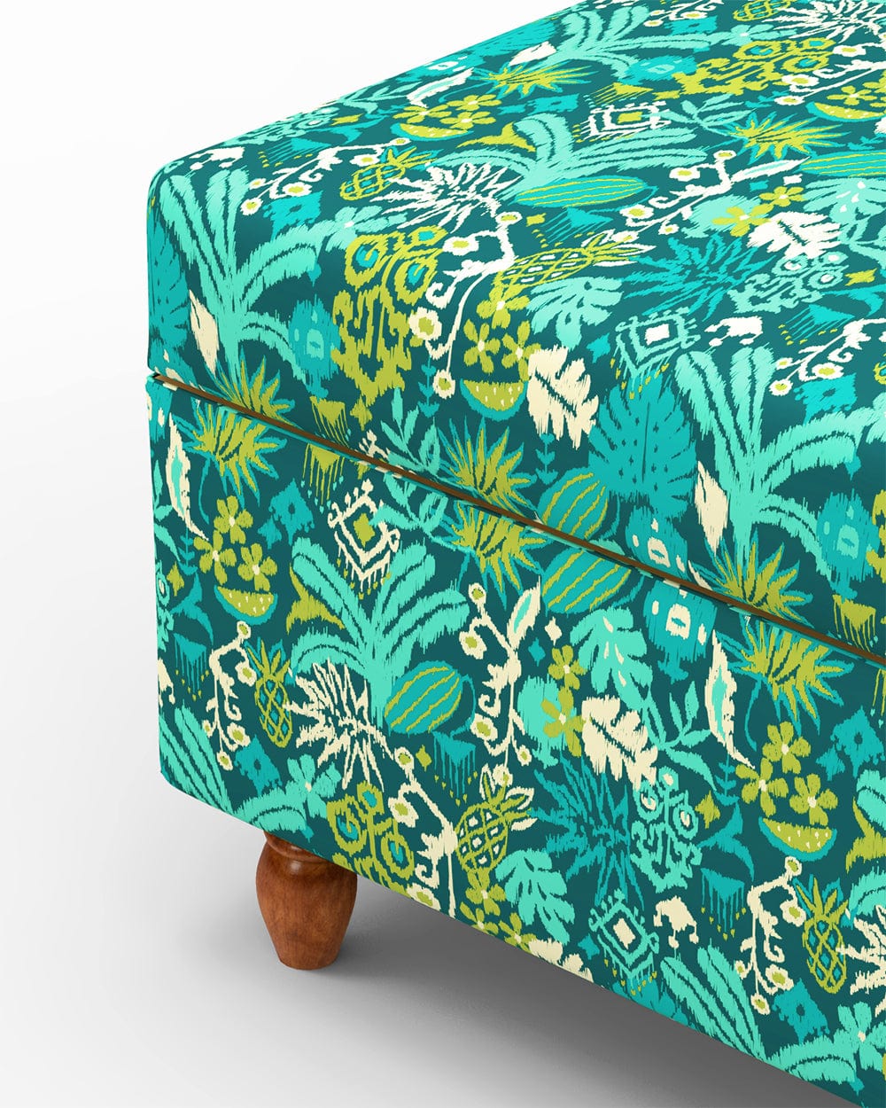 Chumbak Modern Trunk Storage Ottoman - Tropical Ikkat Green