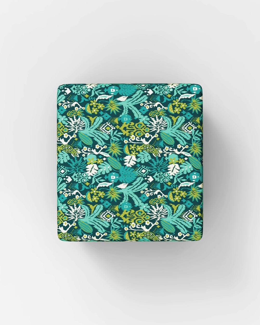 Chumbak Modern Trunk Storage Ottoman - Tropical Ikkat Green