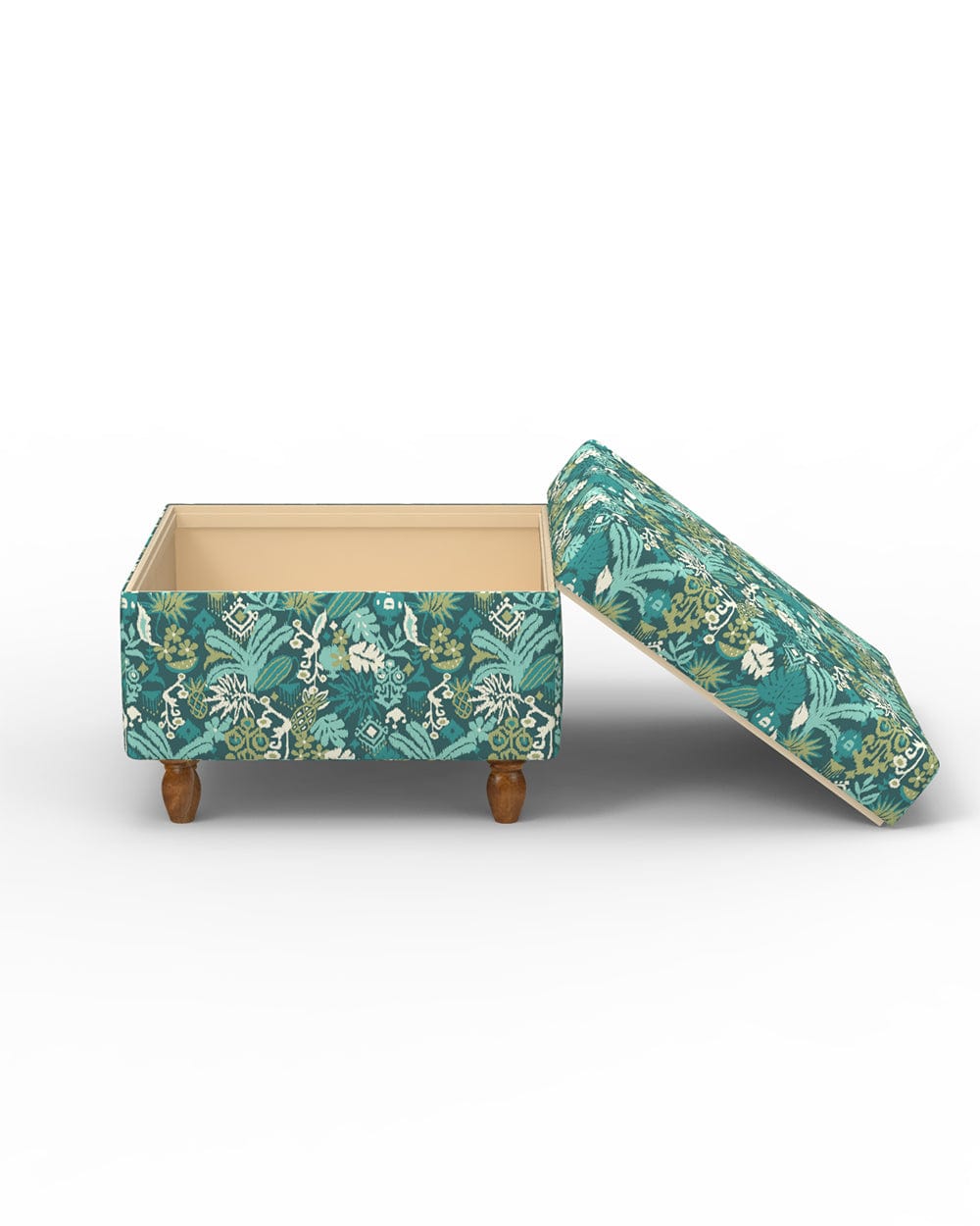 Chumbak Modern Trunk Storage Ottoman - Tropical Ikkat Green