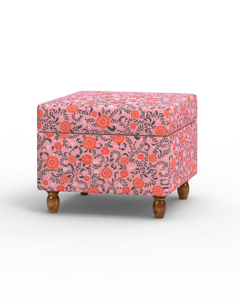 Chumbak Modern Trunk Storage Ottoman - Earthy Florals Peach