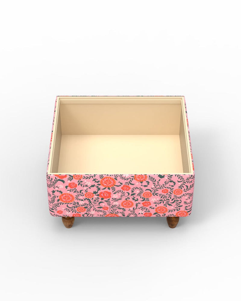 Chumbak Modern Trunk Storage Ottoman - Earthy Florals Peach