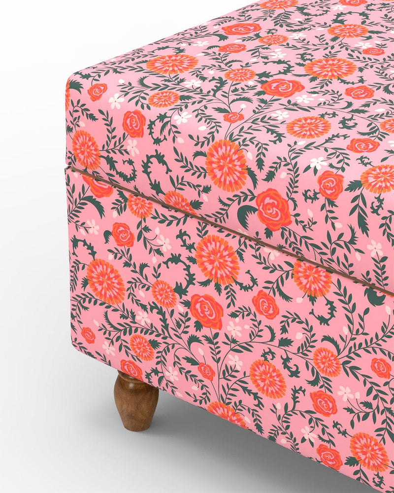 Chumbak Modern Trunk Storage Ottoman - Earthy Florals Peach