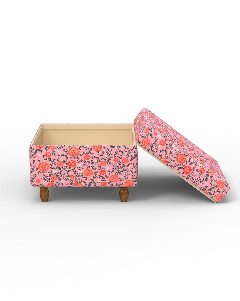 Chumbak Modern Trunk Storage Ottoman - Earthy Florals Peach