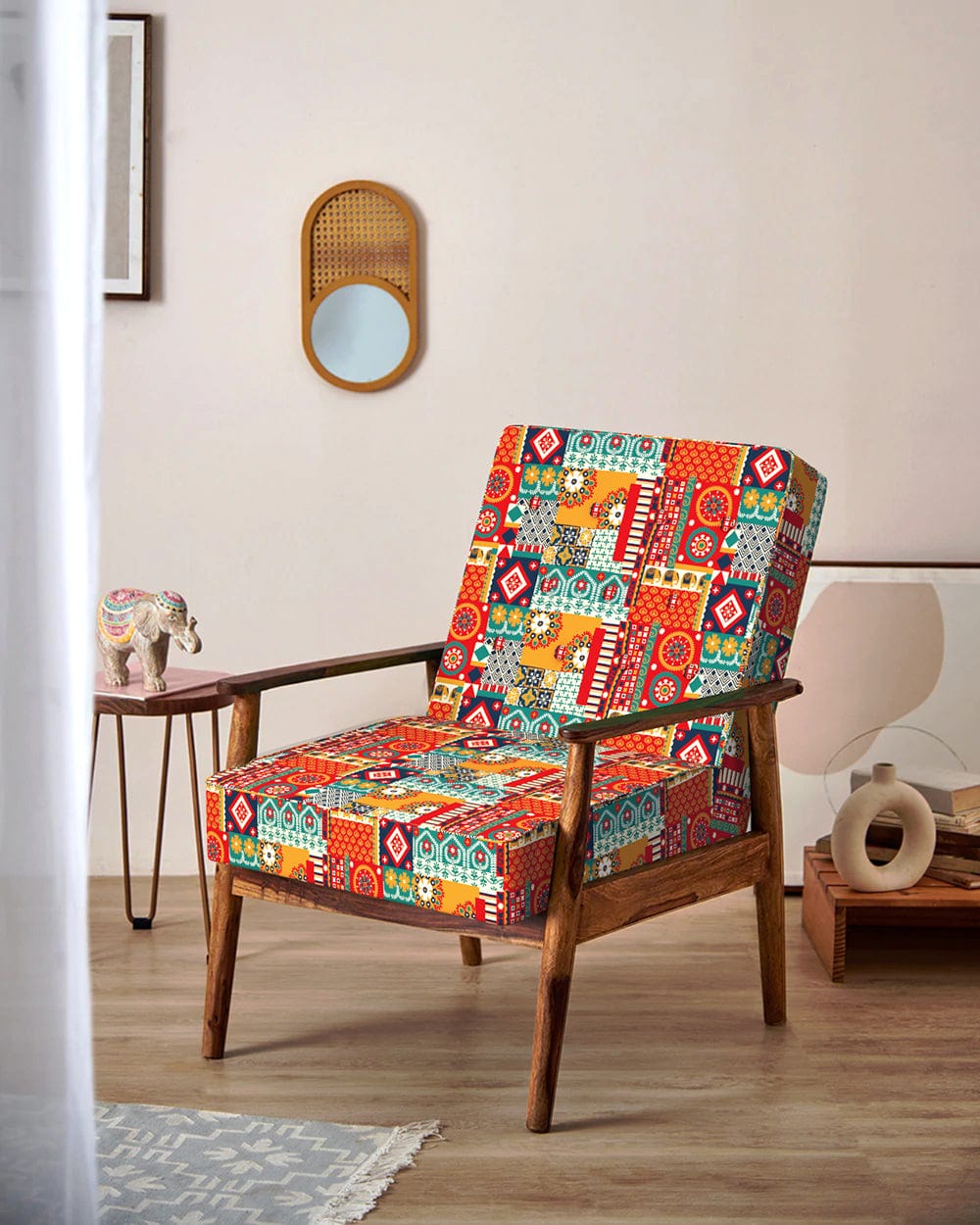 Memsaab Arm Chair - Floral Swirls Red