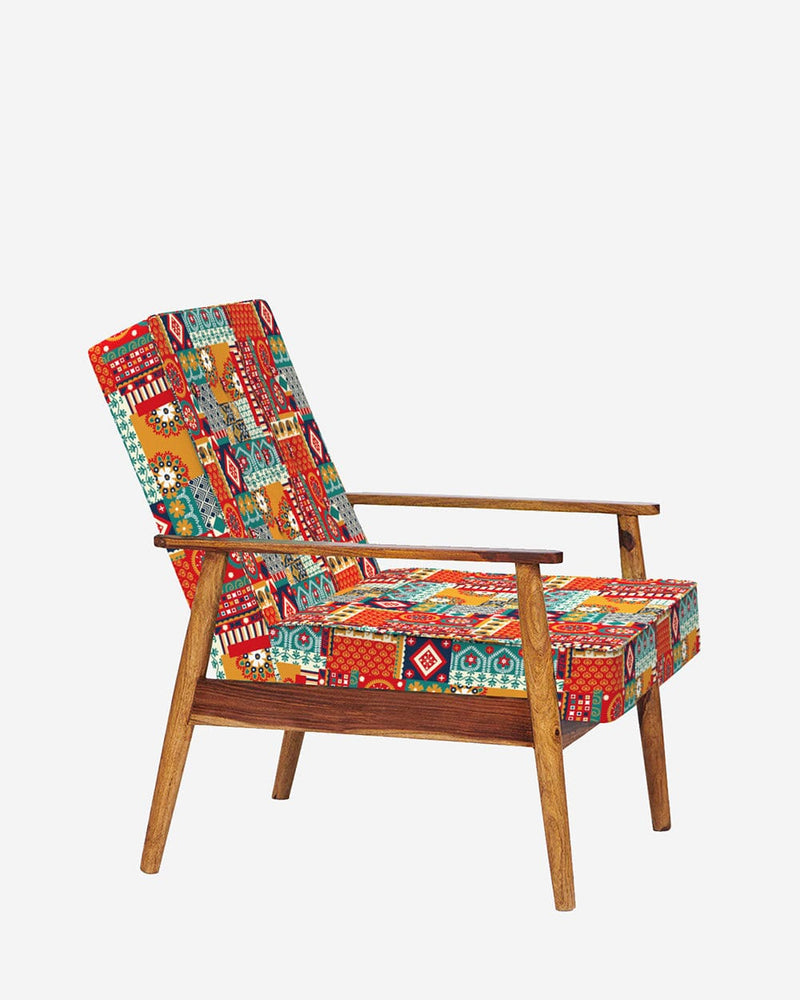 Chumbak Memsaab Arm Chair - Floral Swirls Red