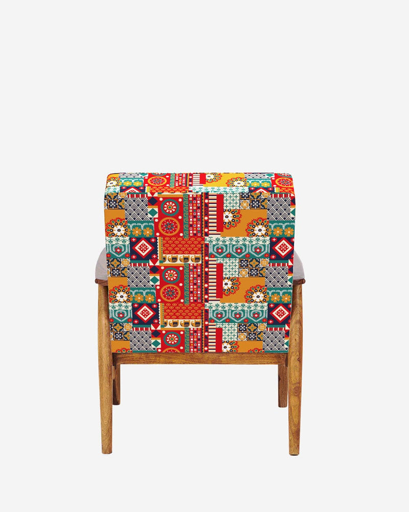 Chumbak Memsaab Arm Chair - Floral Swirls Red