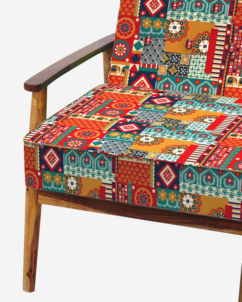 Chumbak Memsaab Arm Chair - Floral Swirls Red