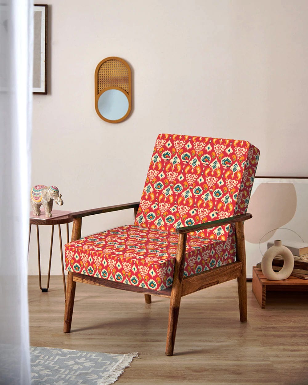 Memsaab Arm Chair - Red Ikkat