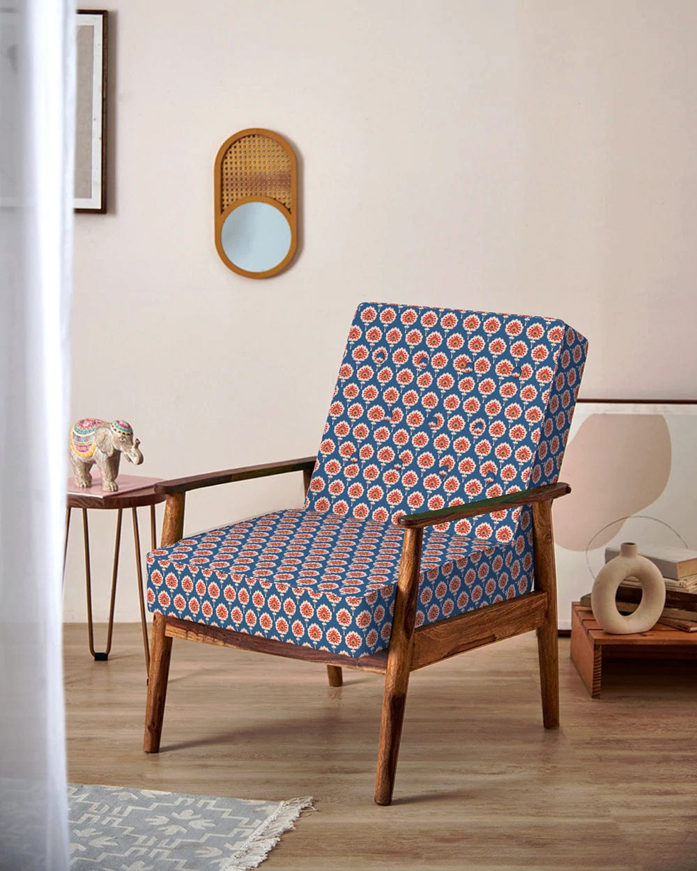 Chumbak Memsaab Arm Chair - Blue Ikkat