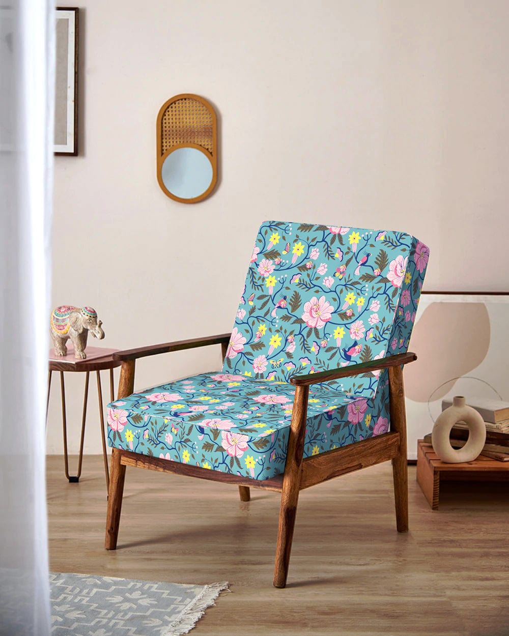 Chumbak Memsaab Arm Chair - Spring Bloom Teal