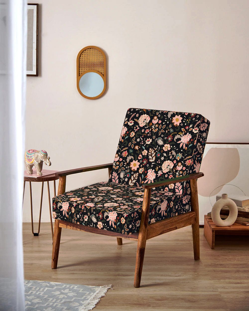 Chumbak Memsaab Arm Chair - Bohemian Paisleys Black