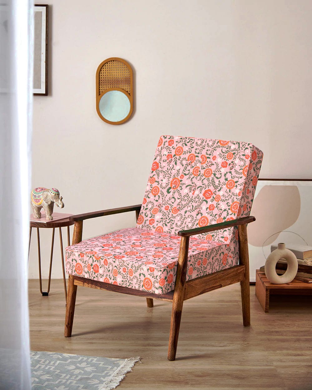 Chumbak Memsaab Arm Chair - Earthy Florals Peach