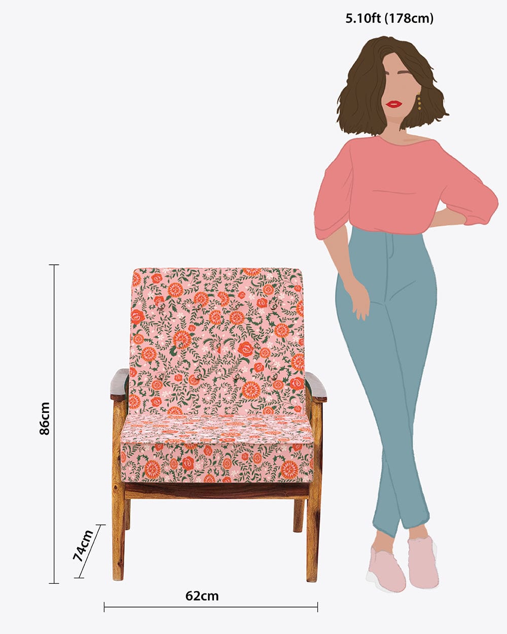 Chumbak Memsaab Arm Chair - Earthy Florals Peach
