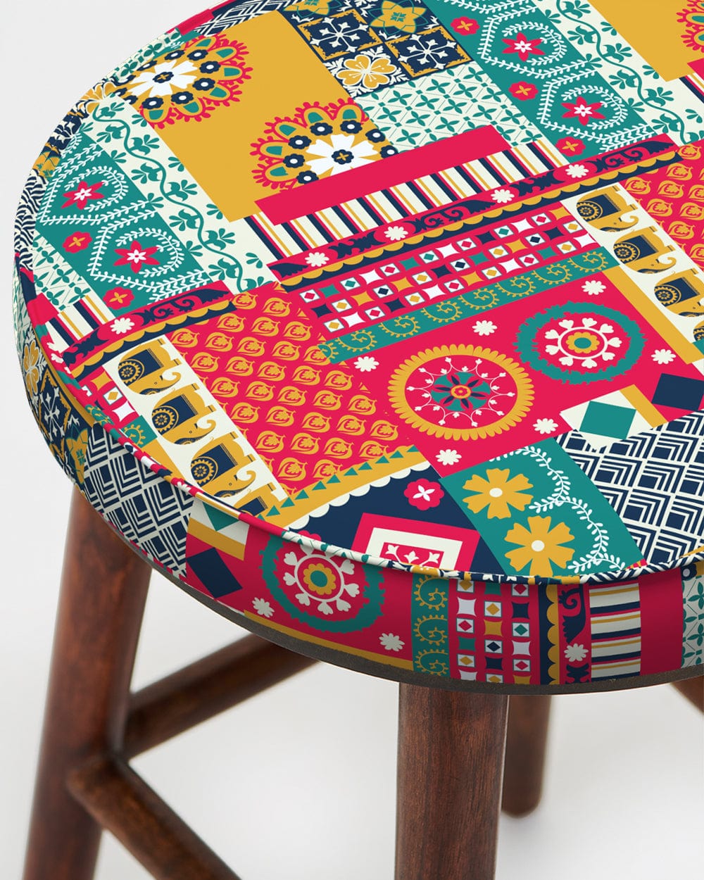 Chumbak English Cafe Stool - Floral Swirls Red