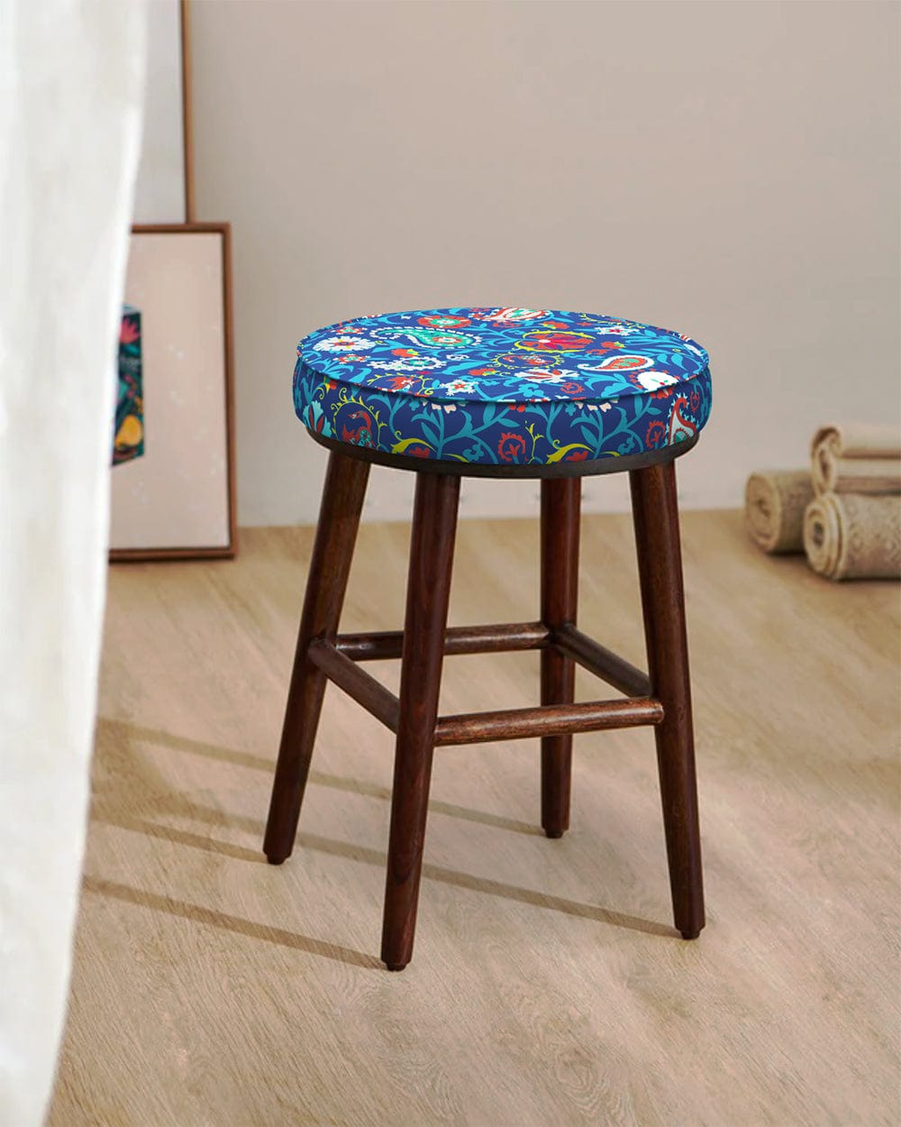 Chumbak English Cafe Stool - India Paisleys Blue