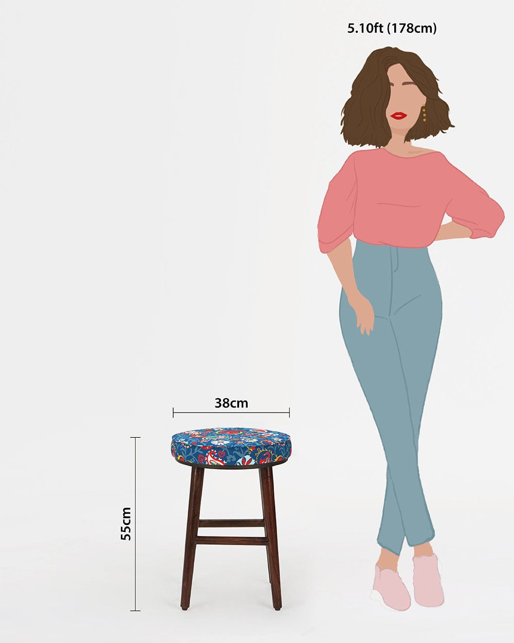 Chumbak English Cafe Stool - India Paisleys Blue