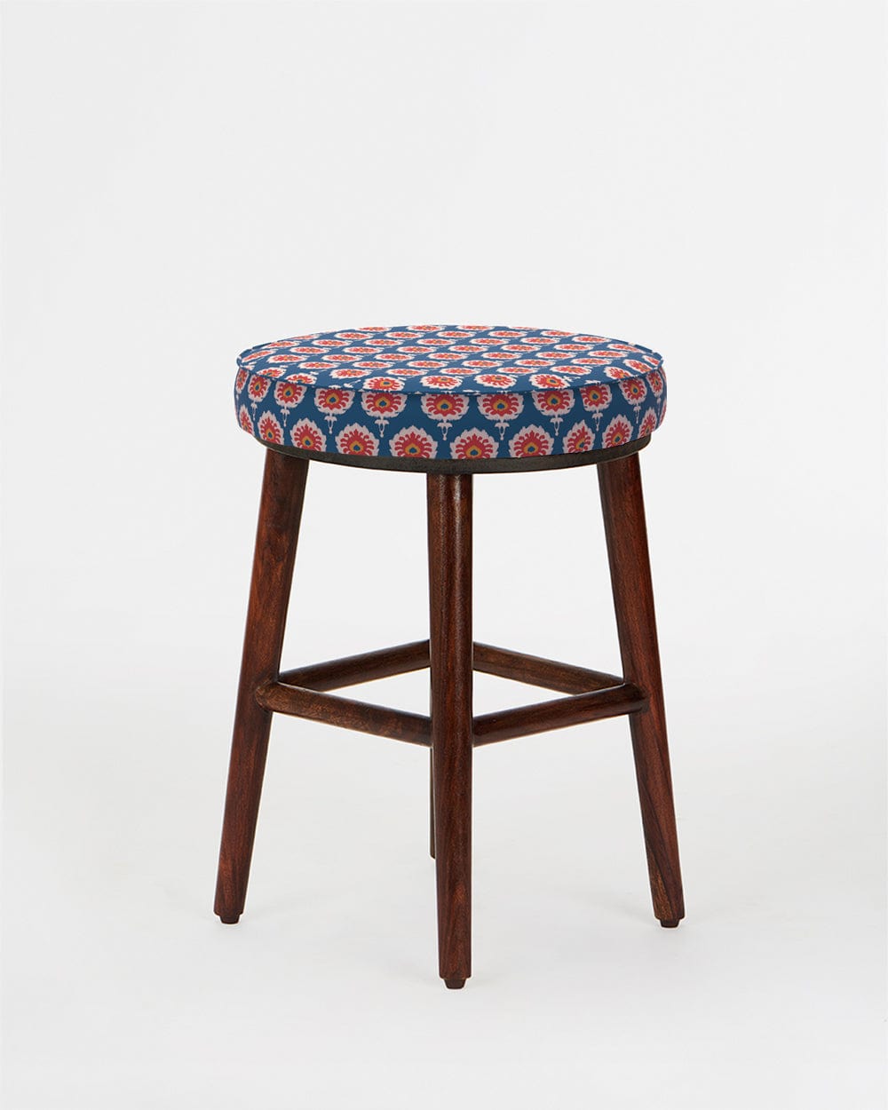 Chumbak English Cafe Stool - Blue Ikkat