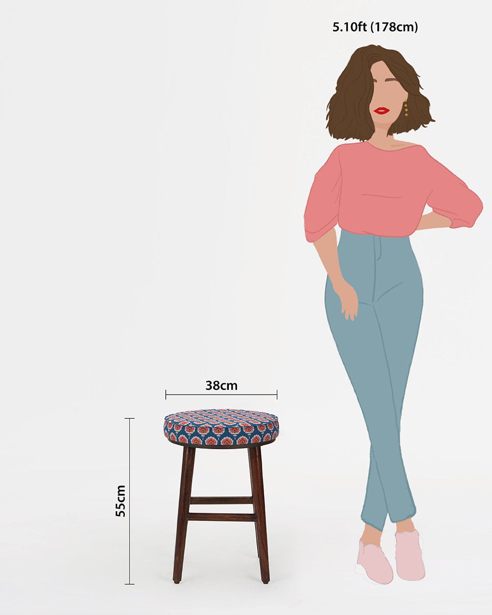 Chumbak English Cafe Stool - Blue Ikkat