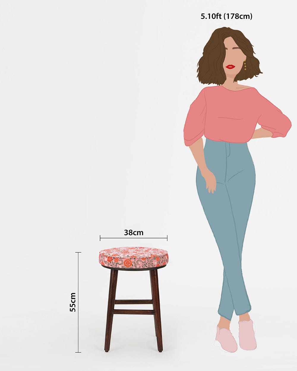 Chumbak English Cafe Stool - Earthy Florals Peach