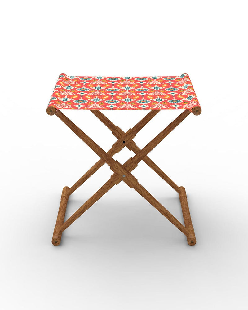 Chumbak Bistro Folding Bench - Red Ikkat