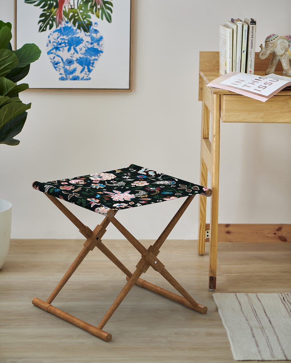 Chumbak Bistro Folding Bench - Bohemian Paisleys Black