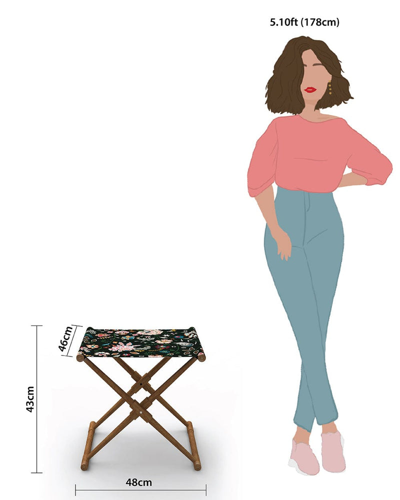 Chumbak Bistro Folding Bench - Bohemian Paisleys Black