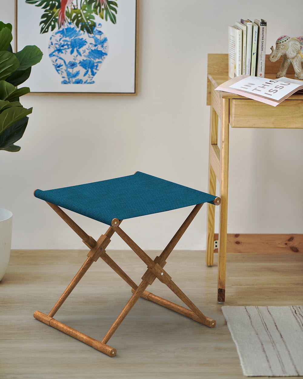 Chumbak Bistro Folding Bench - Mediterranian Blue
