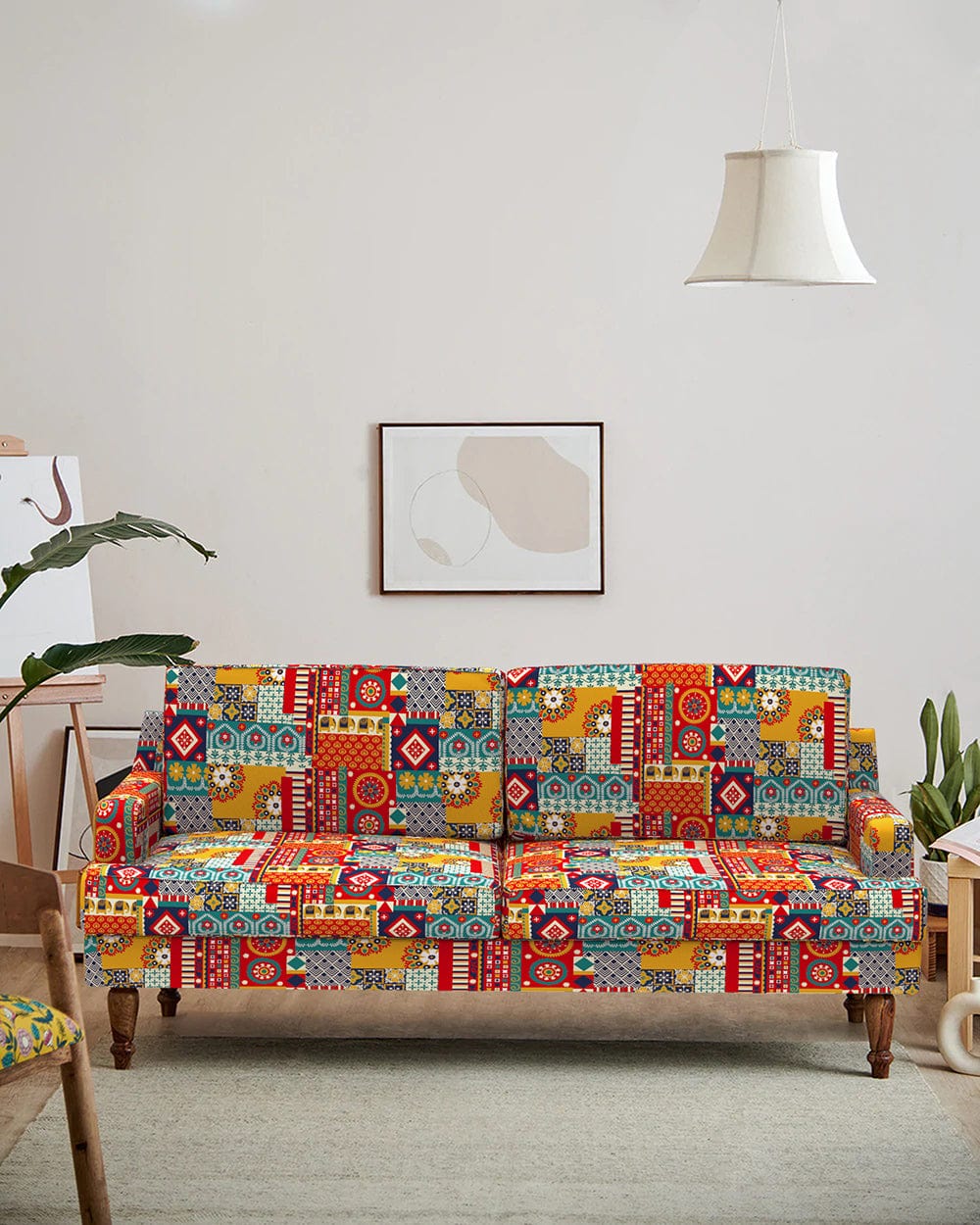 Nawab Couch - Floral Swirls Red