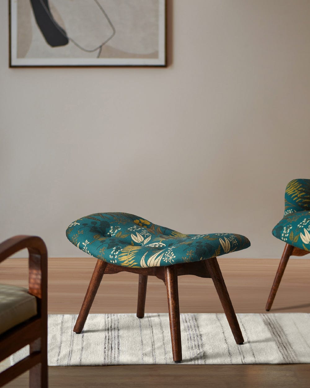 Mid Century Modern Foot Rest-Ferns