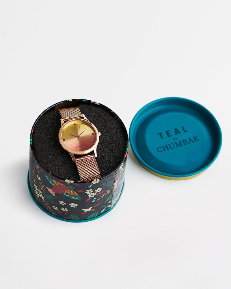 Chumbak TEAL by Chumbak Sunset Ombre Watch, Metal Mesh Strap