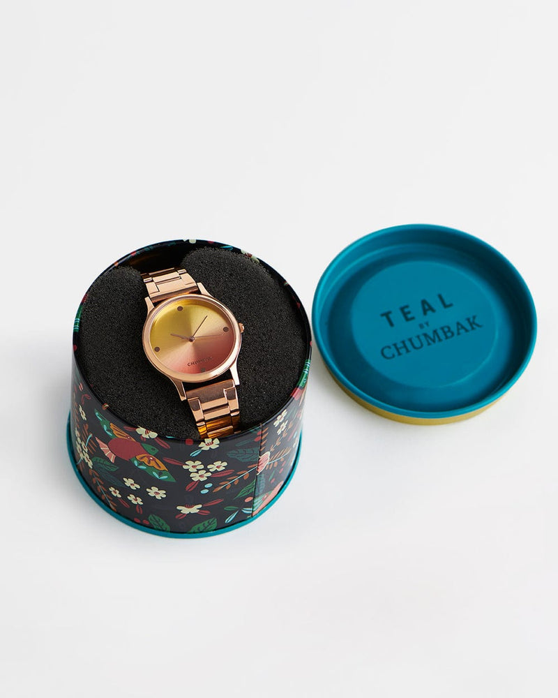 Chumbak TEAL by Chumbak Sunset Ombre Watch, Metal link Strap