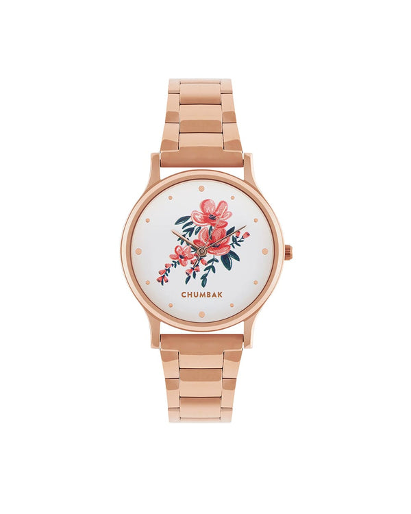 Chumbak TEAL by Chumbak Jungle Flowers Watch, Metal link Strap