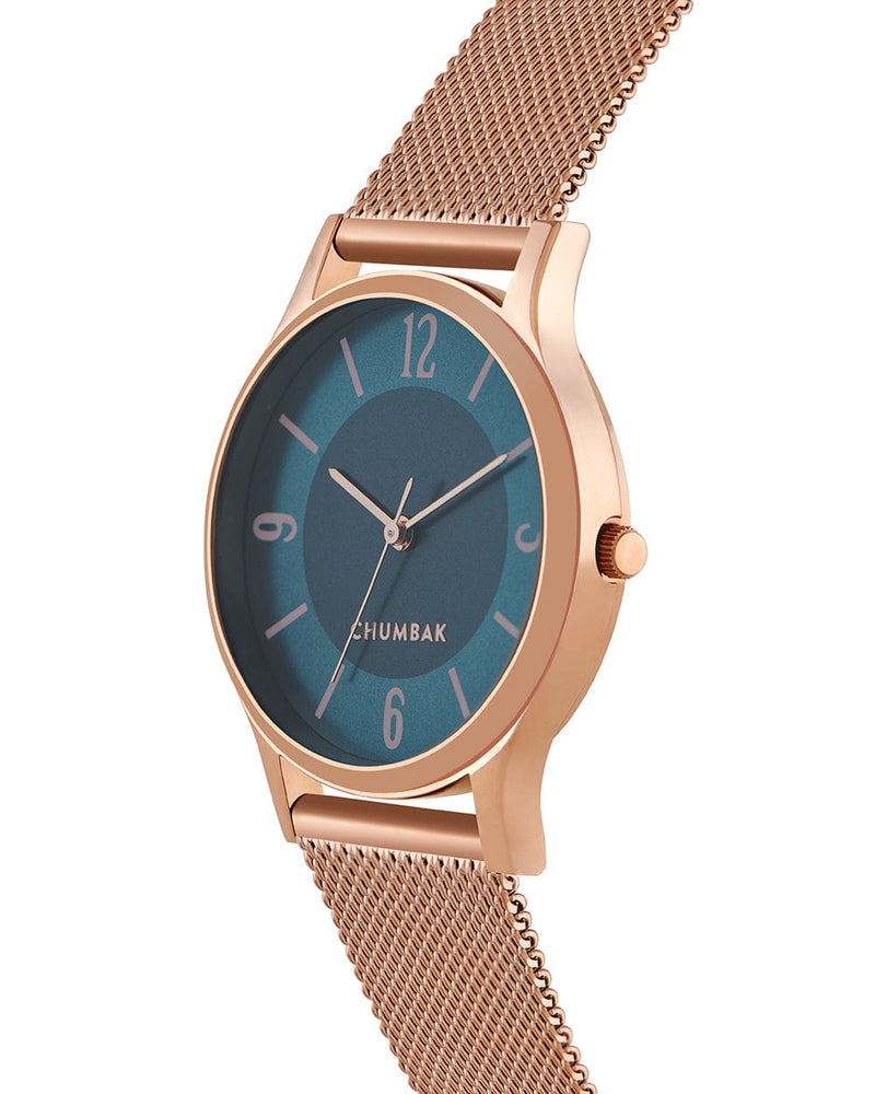 Chumbak TEAL by Chumbak Forest Jade Watch, Metal Mesh Strap