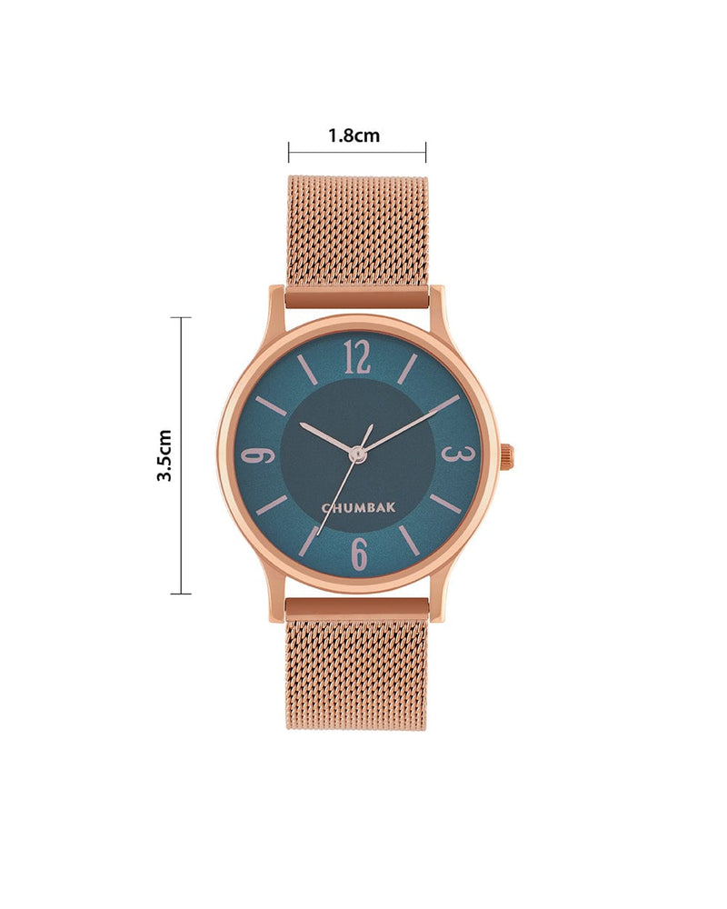 Chumbak TEAL by Chumbak Forest Jade Watch, Metal Mesh Strap