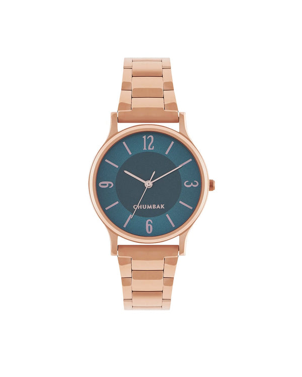 Chumbak TEAL by Chumbak Forest Jade Watch, Metal link Strap