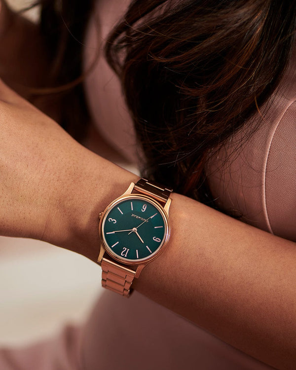 Chumbak TEAL by Chumbak Forest Jade Watch, Metal link Strap
